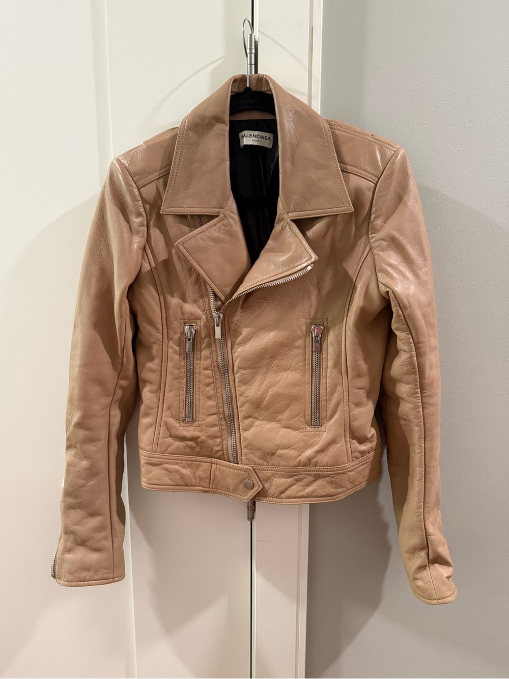 Balenciaga Women’s Camel Leather Biker Jacket